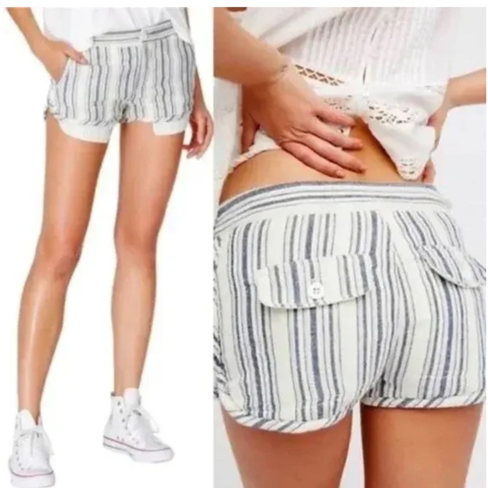 Free People Striped High Waist Shorts in White and Navy
